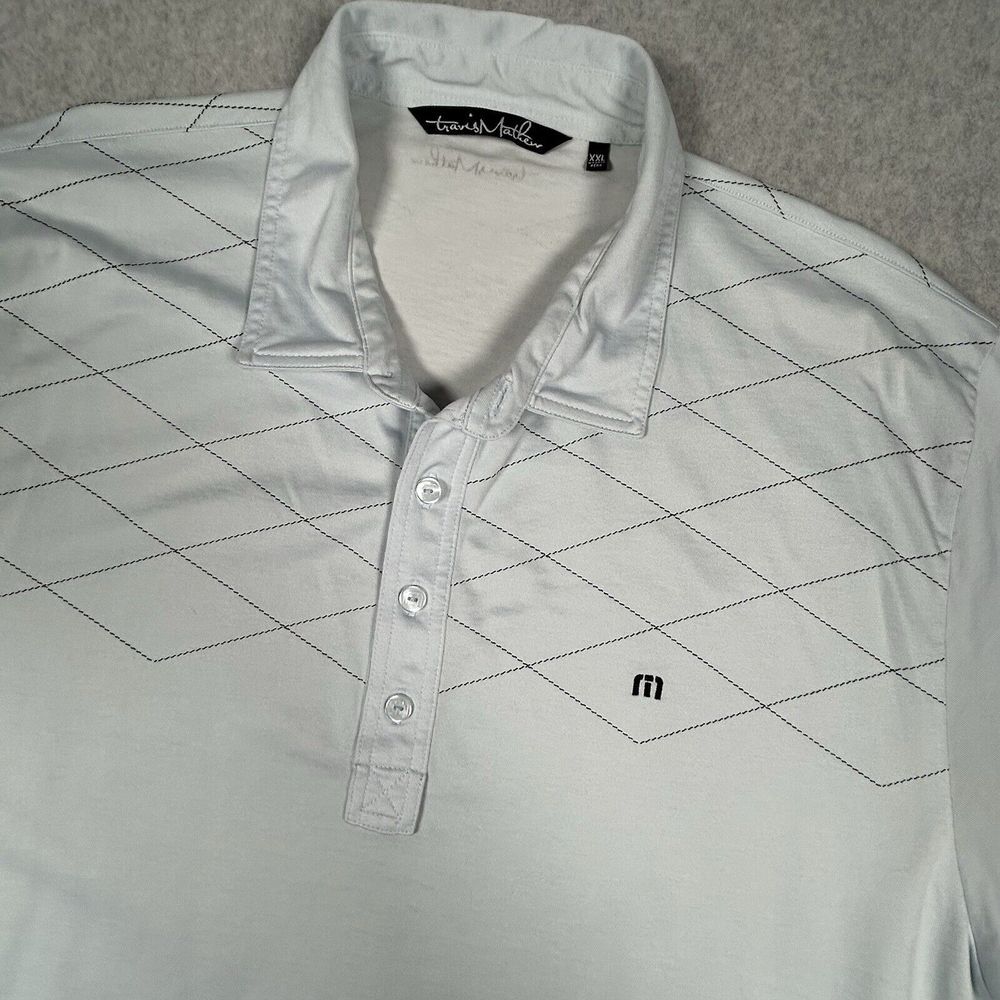 Travis Mathew Men's XXL Blue Geometric Print Shirt Short Sleeve Button Up‎ Polo